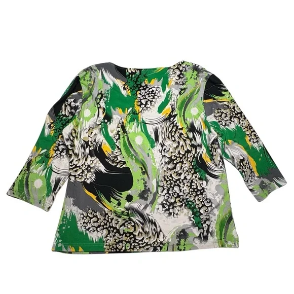 Womens Size Large Green, Yellow, Black, White Swirl Pattern Stretchy Top N Touch - Picture 3 of 14
